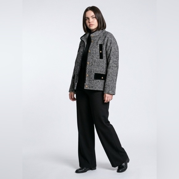 Classic Old Money Preppy Talbots XL Black White Textured Winter Fall Coat Gold - Picture 2 of 16